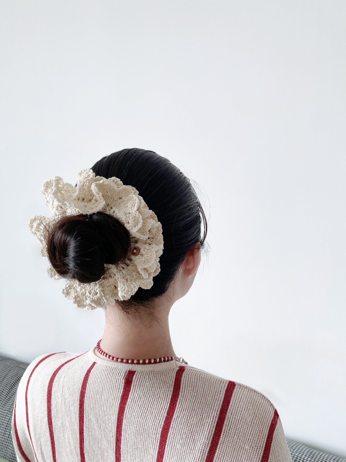 Double Layer Crochet Scrunchie with Wooden Button