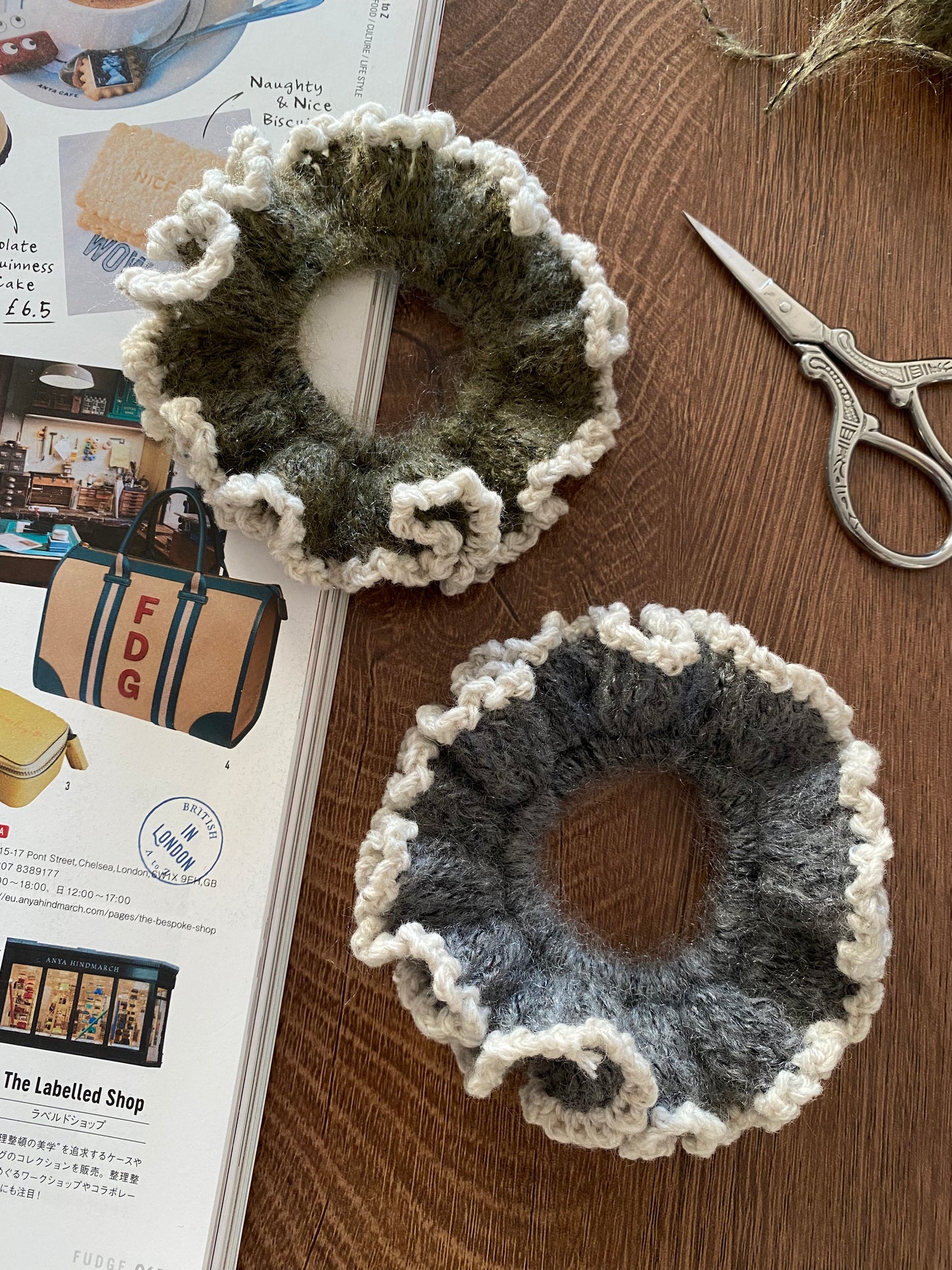 Colorful Mohair Scrunchie with White Trim (2 Colors)