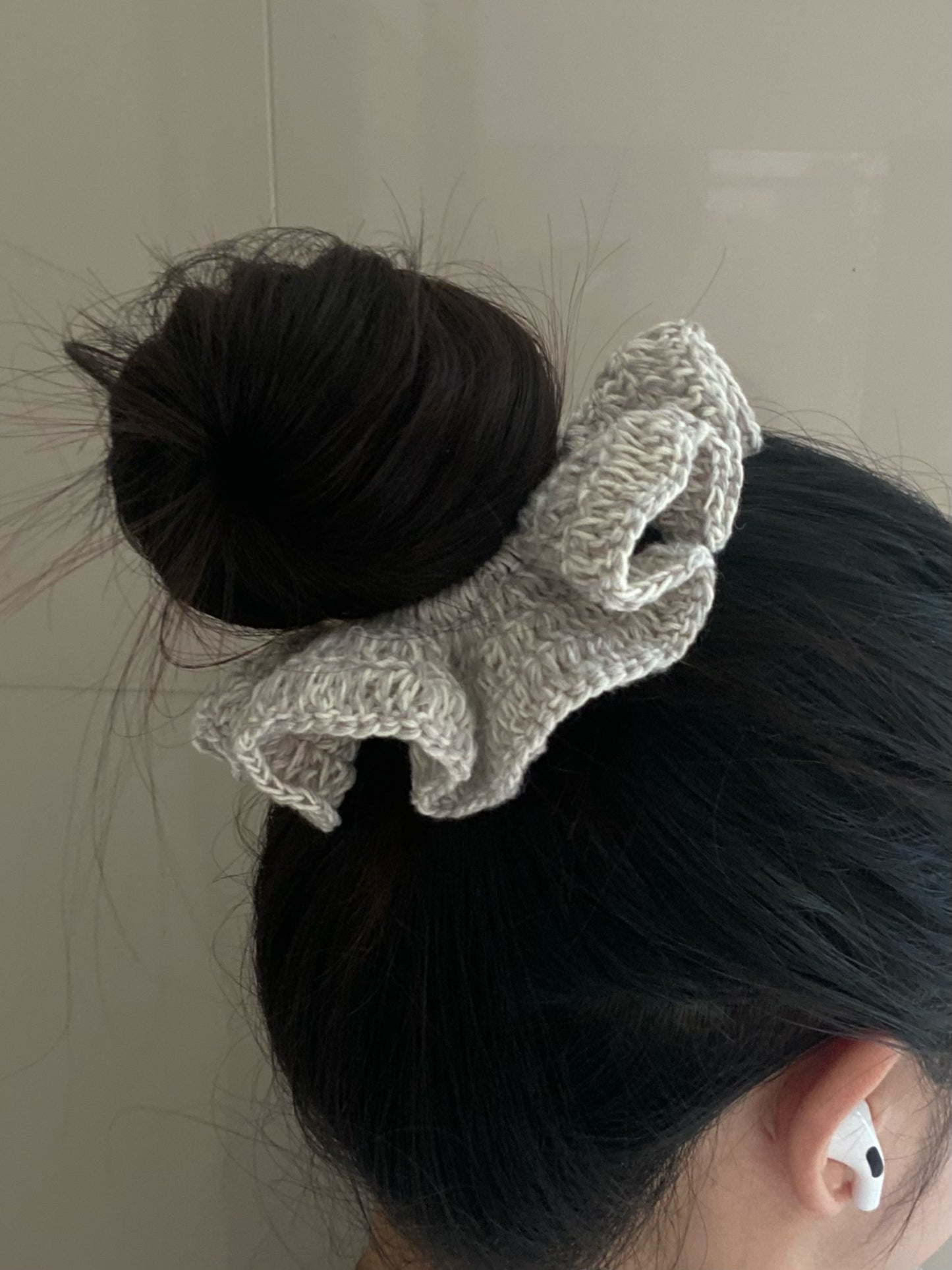 Grey Ruffled Crochet Scrunchies