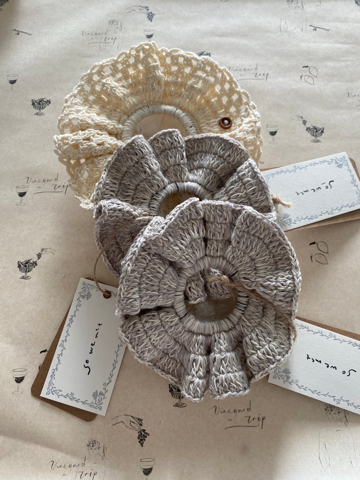Grey Ruffled Crochet Scrunchies