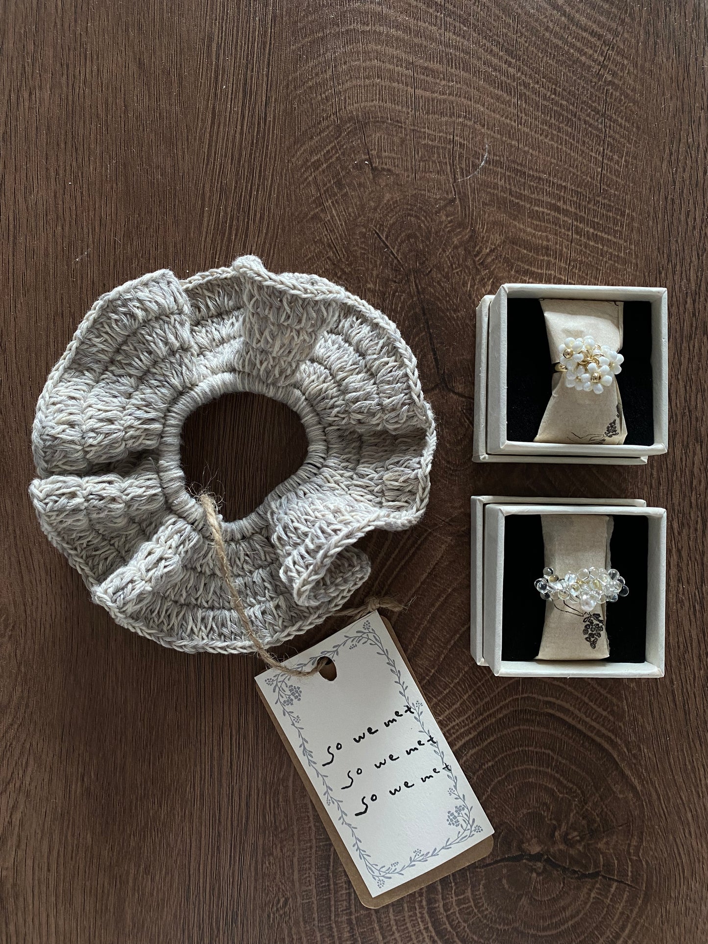 Grey Ruffled Crochet Scrunchies