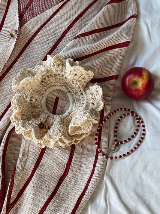 Double Layer Crochet Scrunchie with Wooden Button